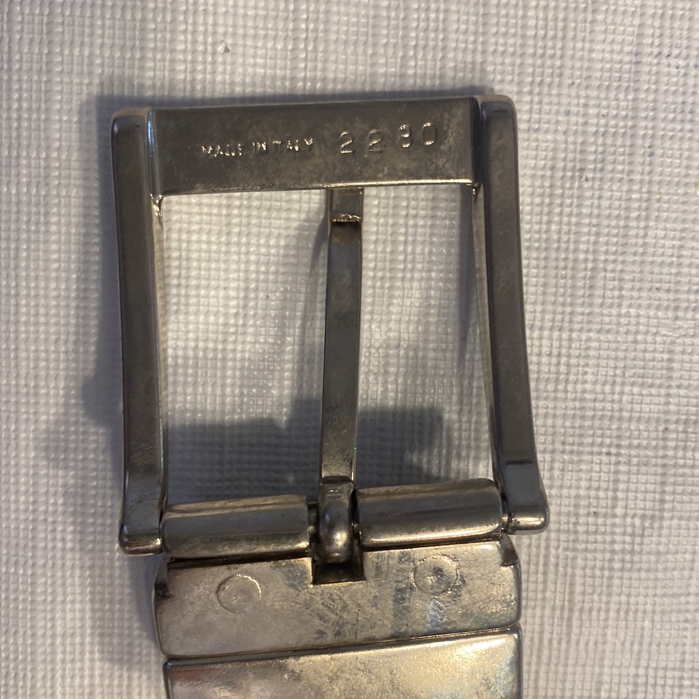 Made In Italy Black Grained Leather Belt with Silver Removable Buckle No Size - Picture 7 of 9